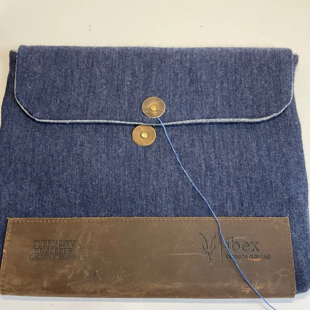 Ibex Queen City Dry Goods Leather Laptop Sleeve Clutch Blue Brown USA Made
